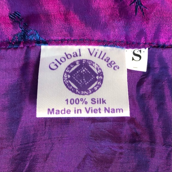 100% Silk Iridescent Halter Top Purple Blue Asian Print Belly Dance Boho - Picture 6 of 9